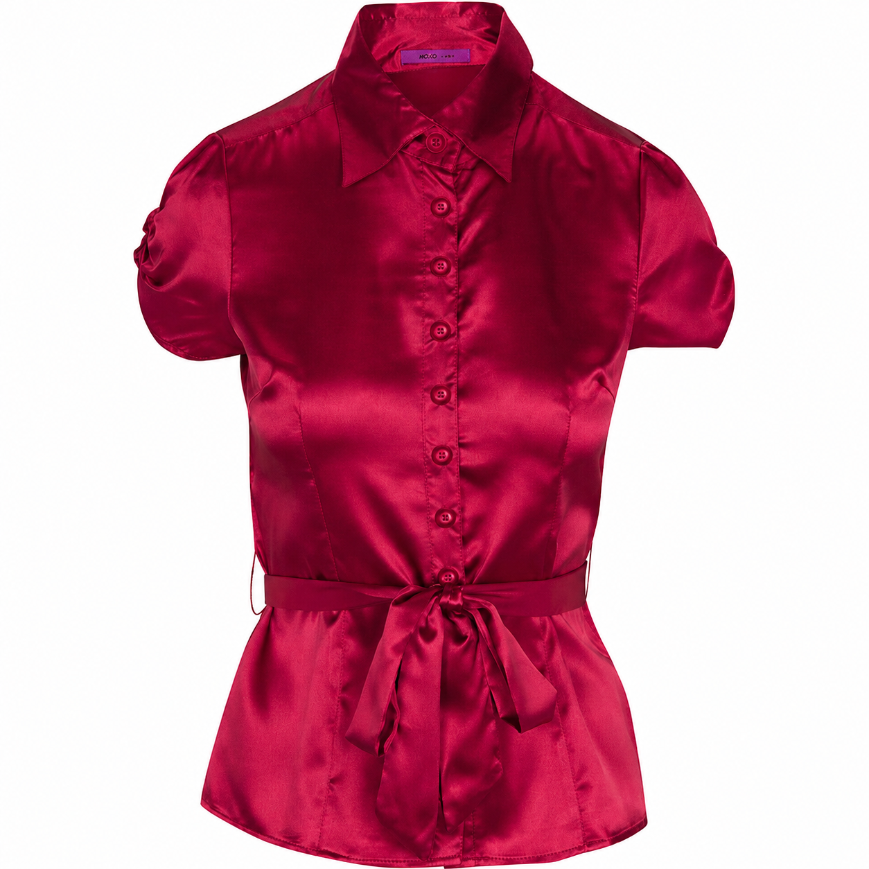 Belted satin blouse buttons (juniors)