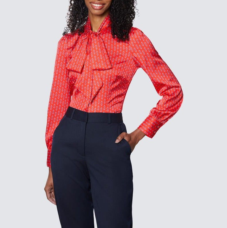 Red Satin Pussy Bow Blouse