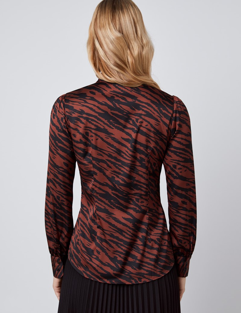 Brown and Black Animal Print Pussy Bow