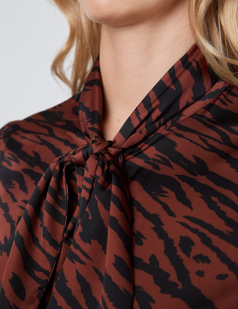 Brown and Black Animal Print Pussy Bow