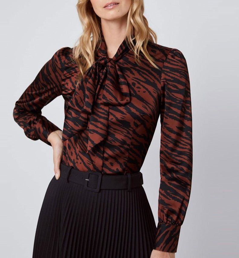 Brown and Black Animal Print Pussy Bow