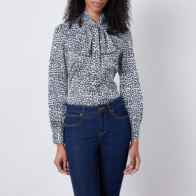 Animal Print Pussy Bow Blouse