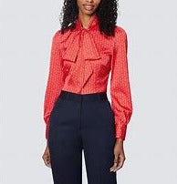 Red Satin Pussy Bow Blouse