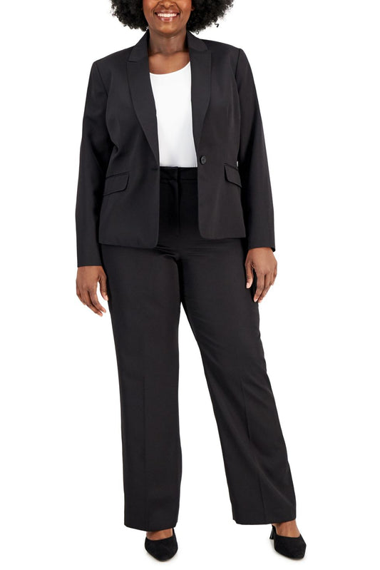 Le Suit Plus Size Plus Size Black Notched Collar Suit