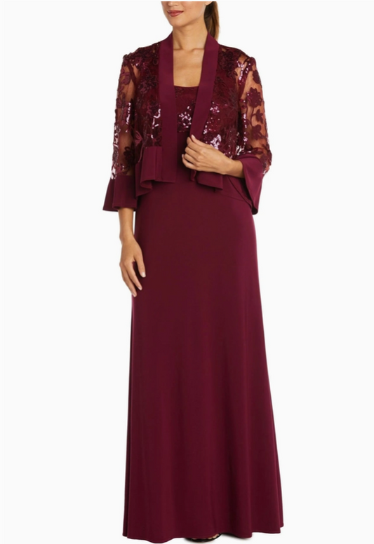 R&M Richards Scoop Neck Sleeveless Dress with Sequin Mesh Lace Jacket