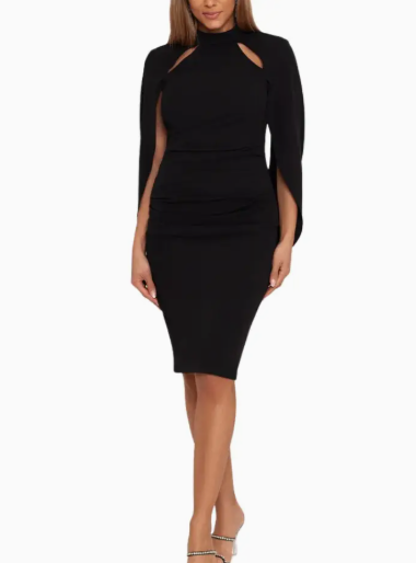 Betsy and Adam Cutout Cape Sheath Dress