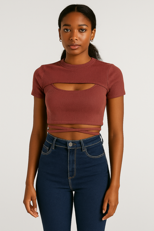 chocolate keyhole tie knot top