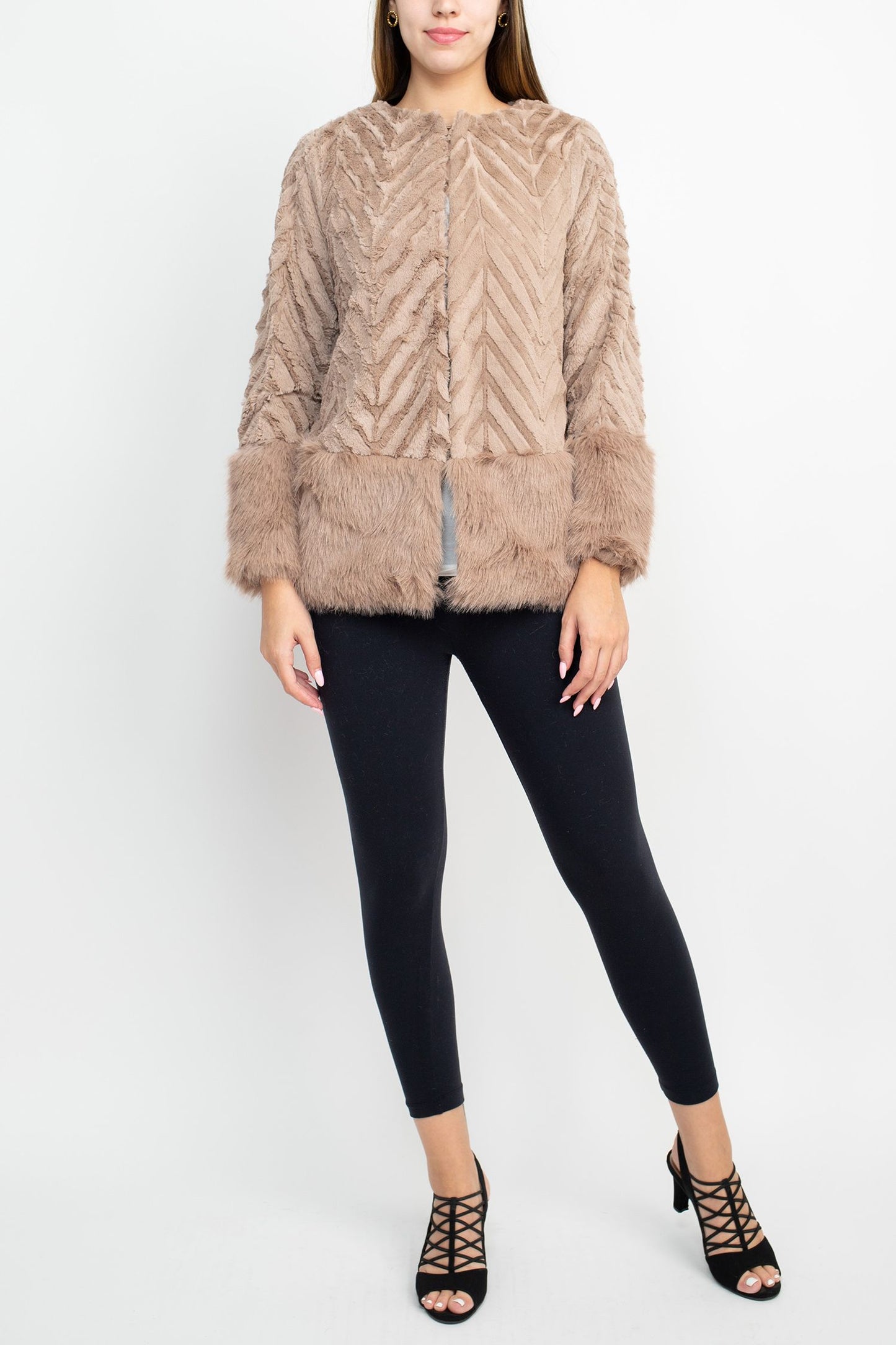 Nina Leonard Textured Faux Fur Jacket