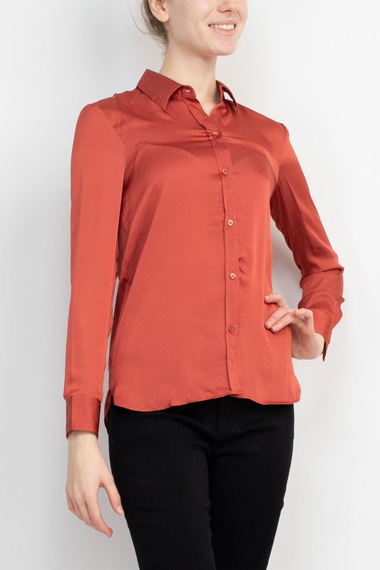M Magaschoni Collar Neck Long Sleeve Front Button Detail Silk Top