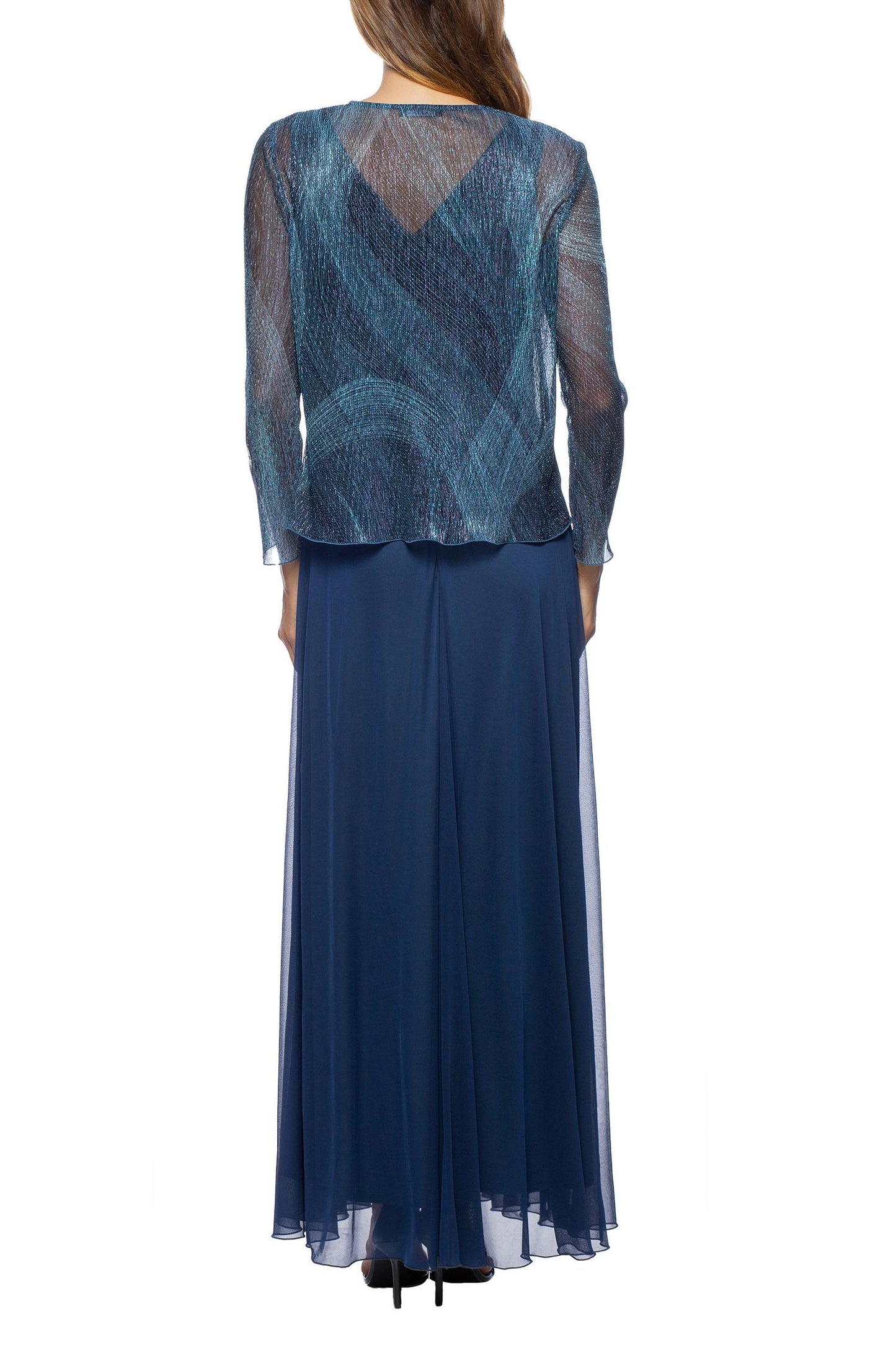Marina Chiffon Dress with Matching Long Sleeve Metallic Jacket (2pc Set)