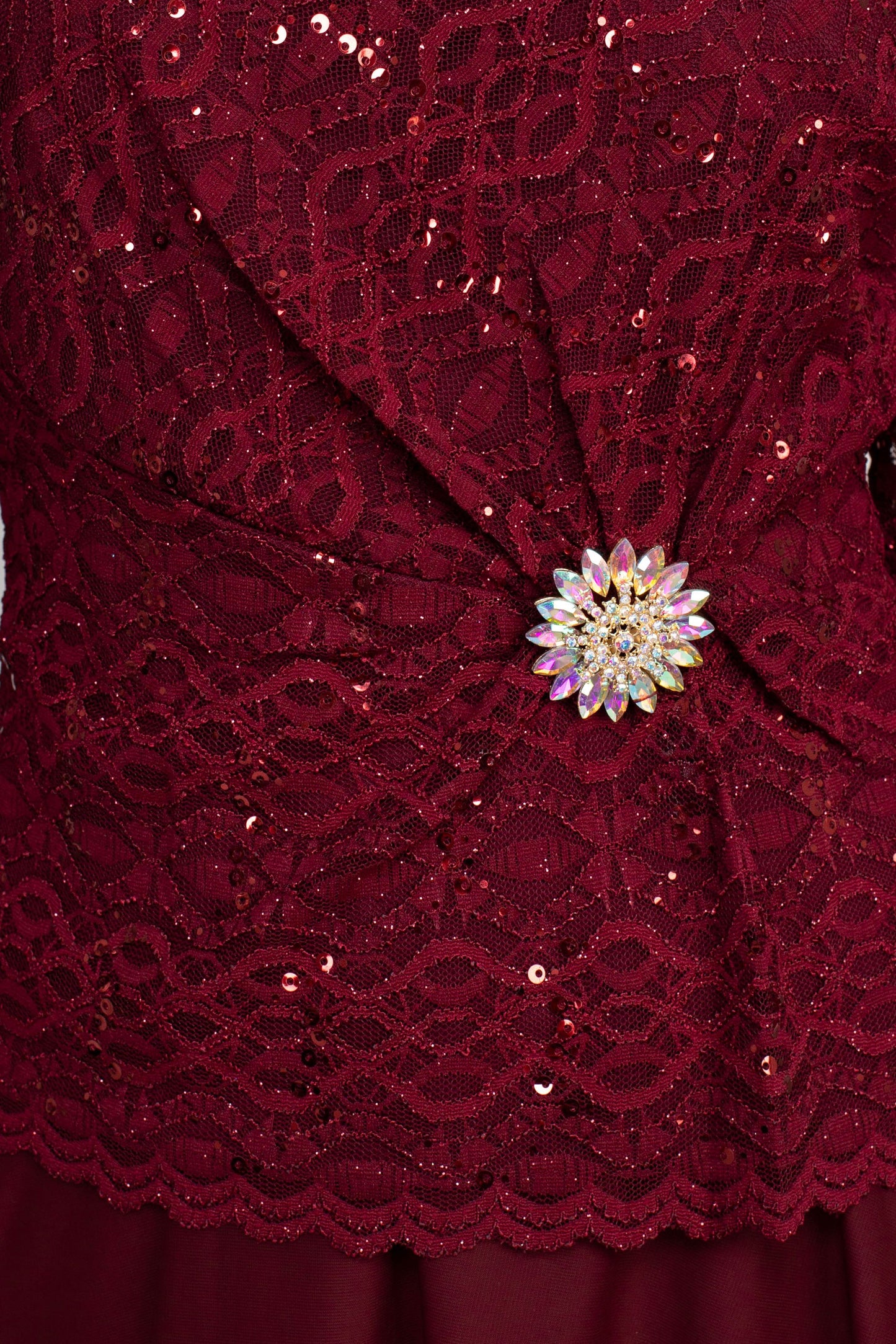 Cachet Embroidered Bordeaux Brooch Dress