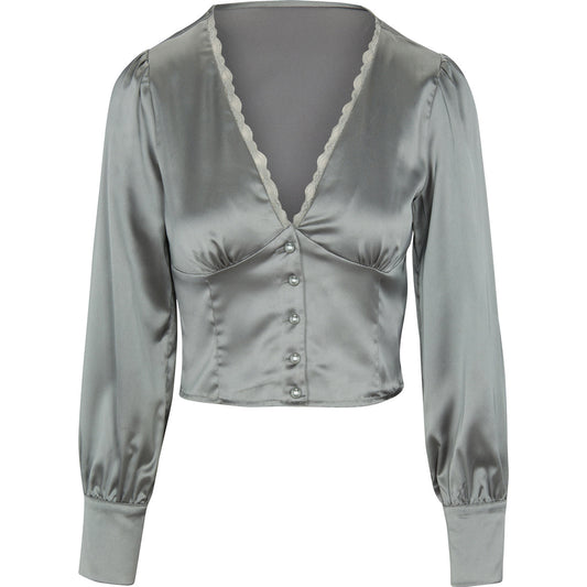 Satin-Lace Trim Top Sage