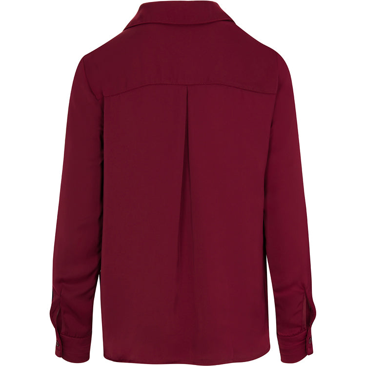 red satin v neck blouse