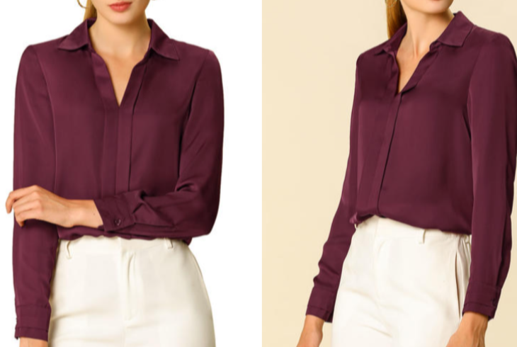 red office satin v neck blouse