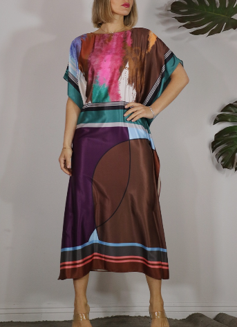 Women's Satin Scarf Pattern Dress