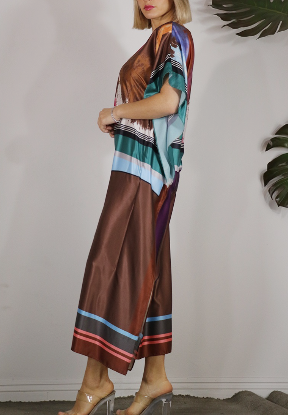 Women's Satin Scarf Pattern Dress