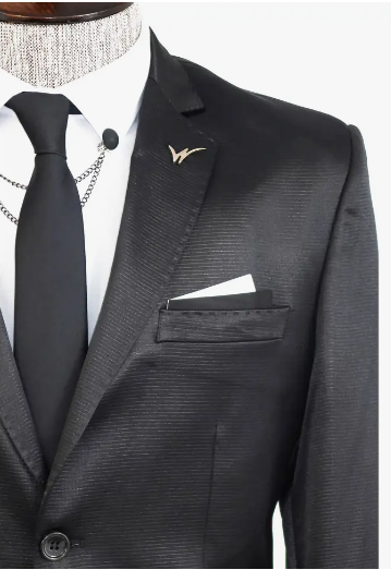 Satin Black Patterned Suit Combination