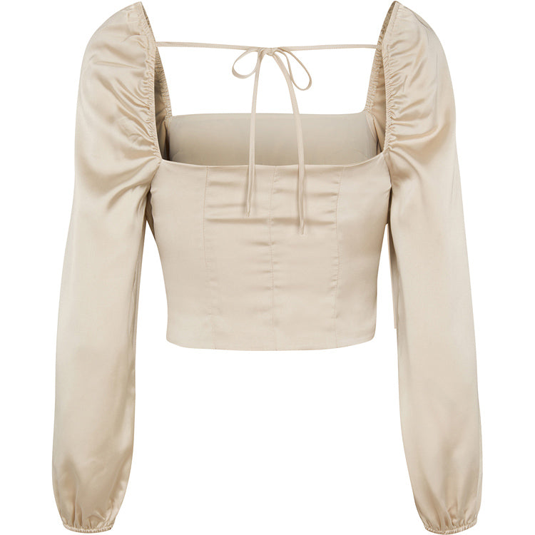 satin bodice top cream beige