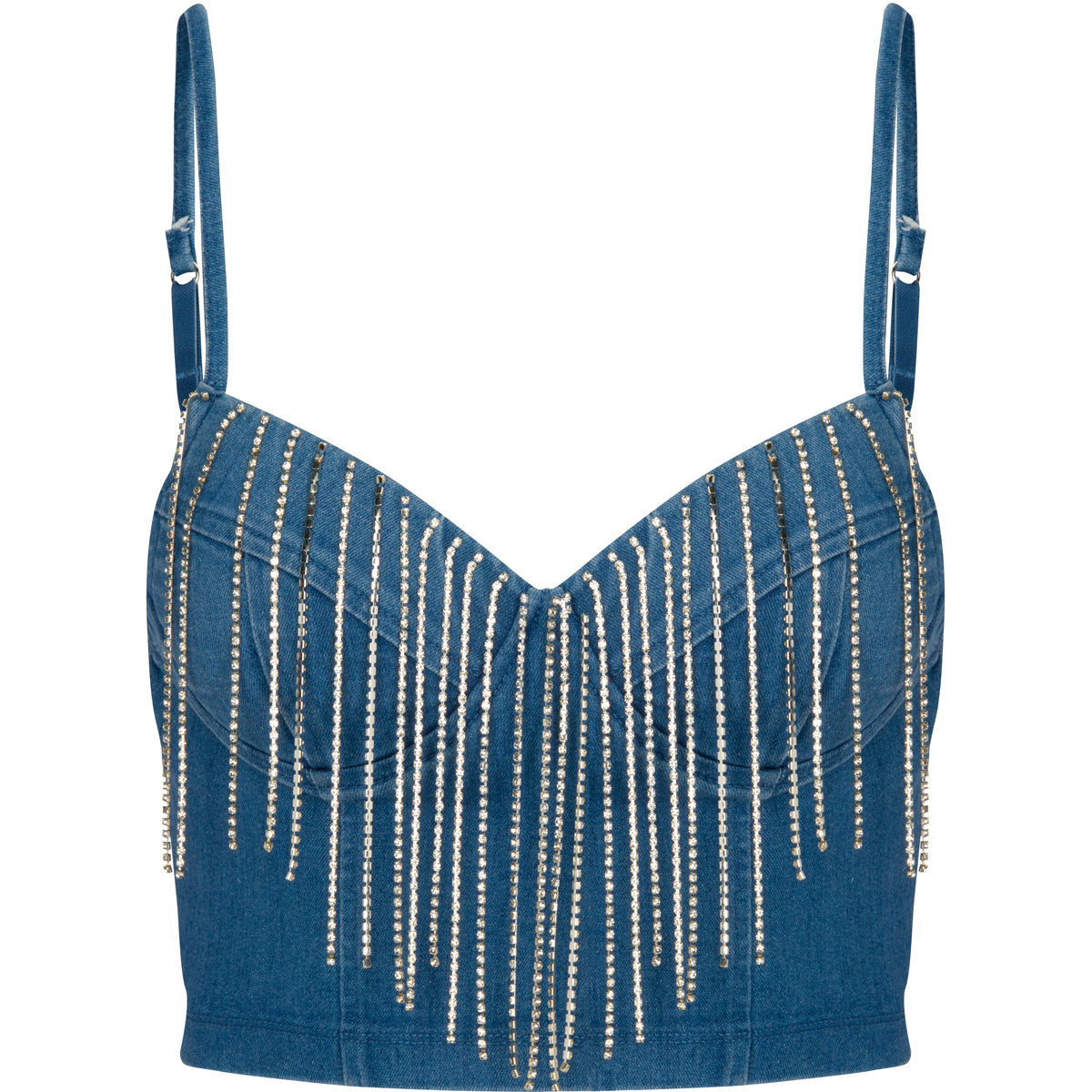 jean top with diamond fringe