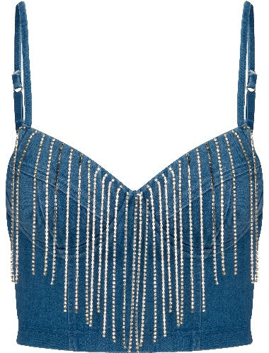jean top with diamond fringe