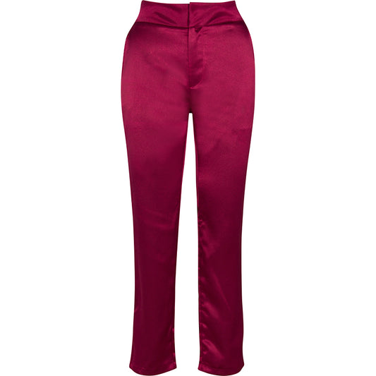 A pair of red satin pants.