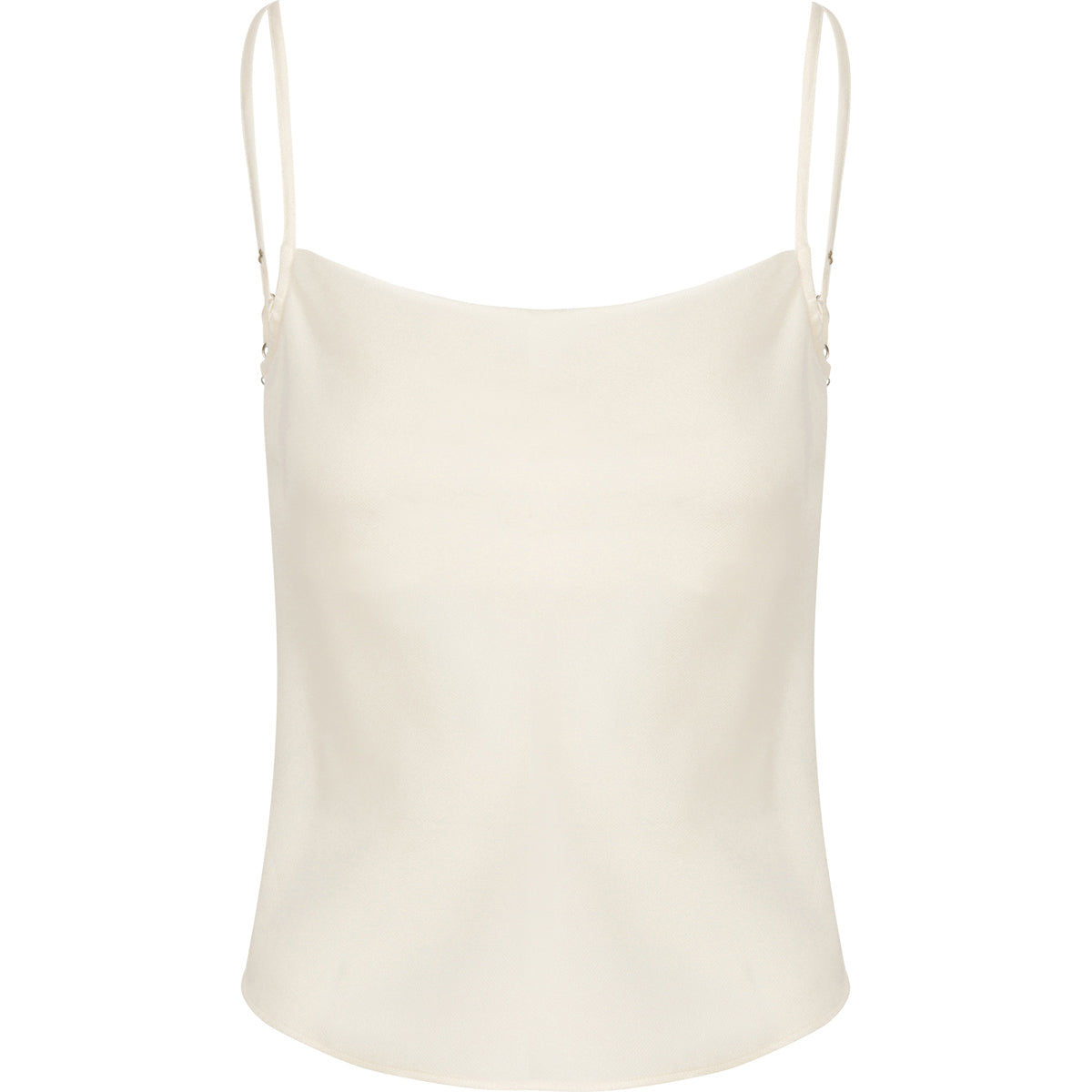 This image features a sleek and elegant satin camisole, known as "Satin Diamonds." The tank top is presented in a soft, creamy white color, highlighting a luxurious sheen.
