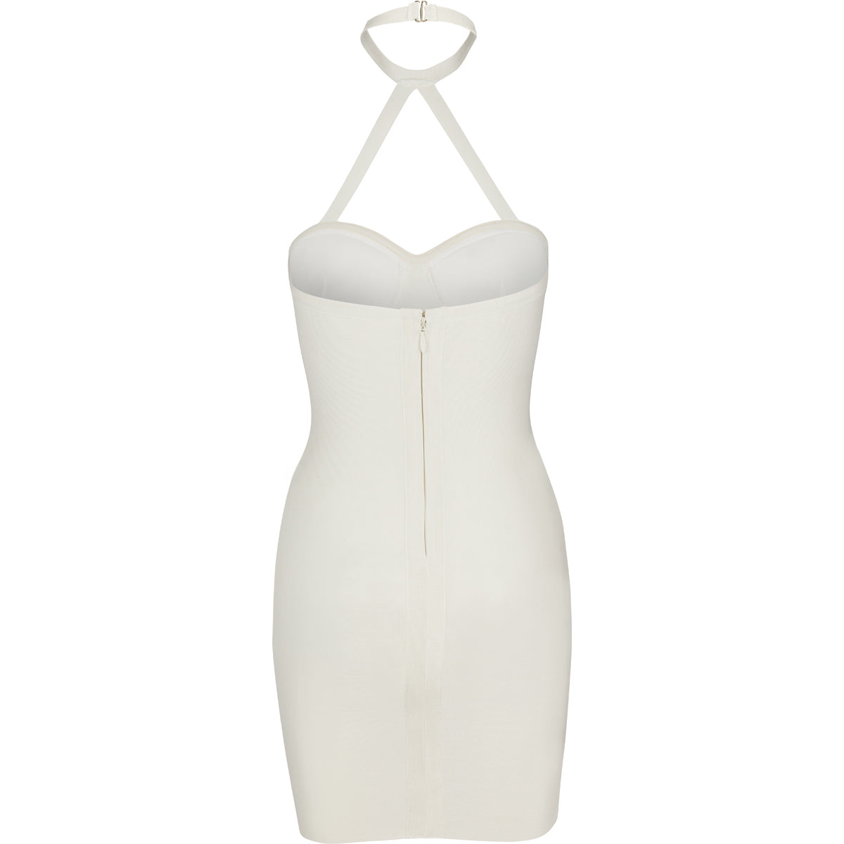 features a stunning choker neckline and a halter design that beautifully frames the shoulders